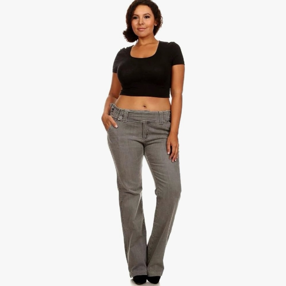 Clash Jeans NEW 2X Women's Juniors Grey Bootcut Denim Jean Stretch
